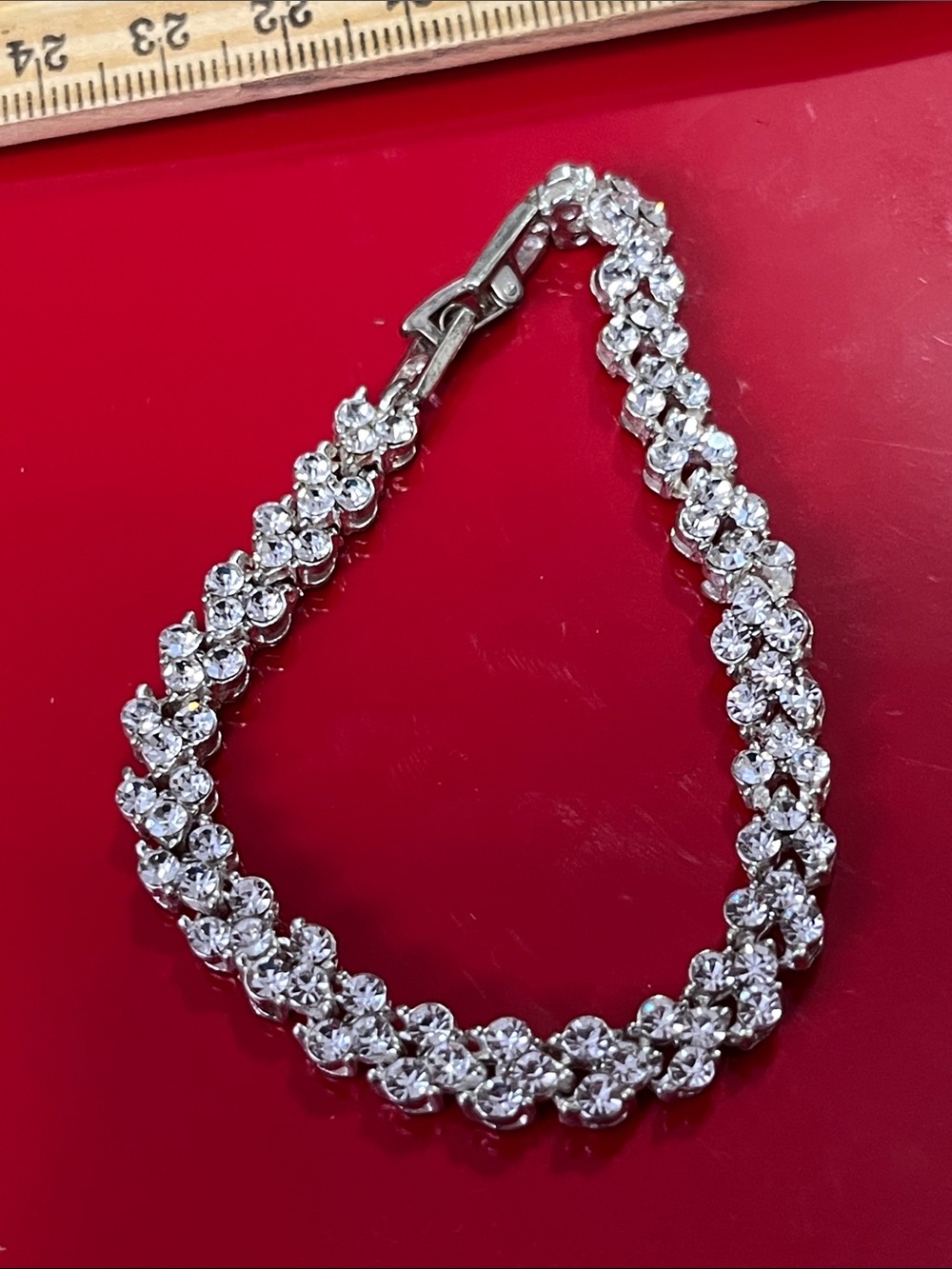 Vintage Silver Crystal Floral-Link Bracelet